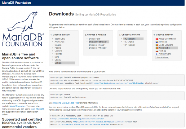MariaDB 10.2 install Debian 9